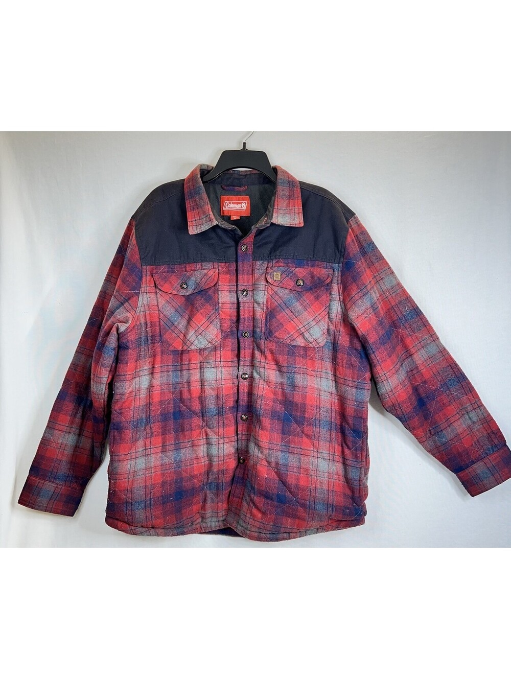 Coleman Men's Flannel Work Shirt Jacket Red Black Western Plaid Warm Lining XL